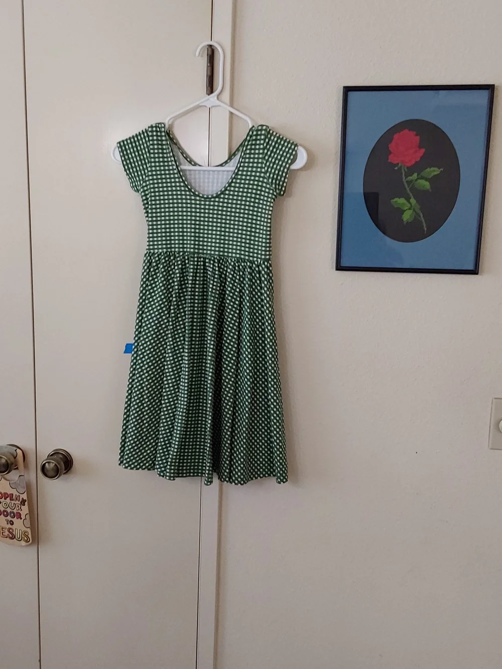 Girls Green Gingham Scoop-Neck Everyday Dress